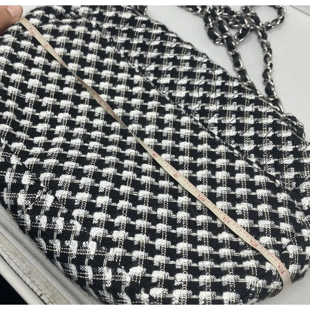 Karl Lagerfeld Paris Tweed Shoulder‎ Bag Womens Black White Chain Flap Spring